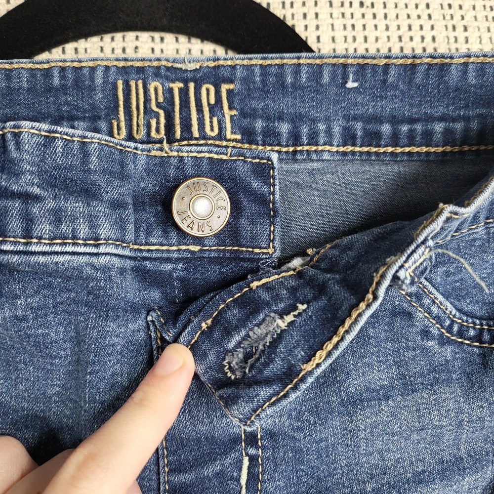 Justice Jeans Girls Size 12 Blue Distressed Slim Fit‎ Stretch Denim Cuffed Pants